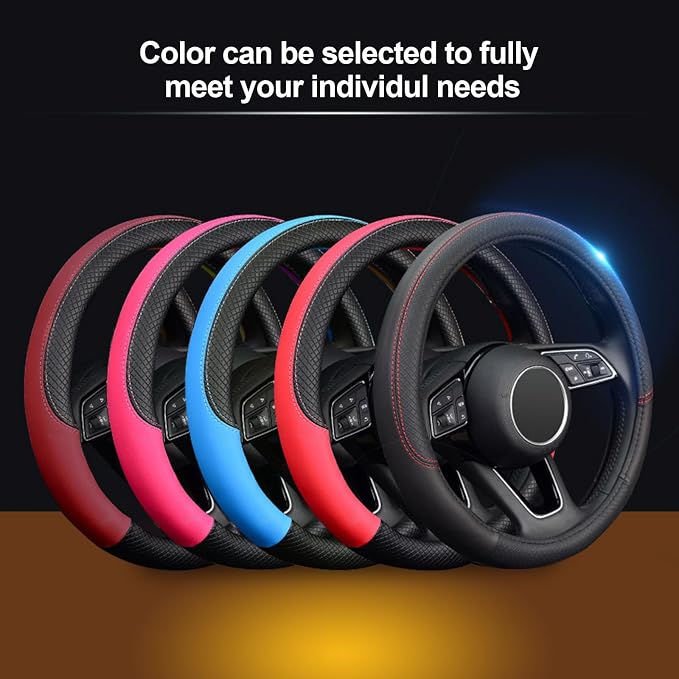 LABBYWAY Steering Wheel Cover, Universal Fit 15 Inch Microfiber Leather Car Wheel Protector, Anti-Slip, Blue