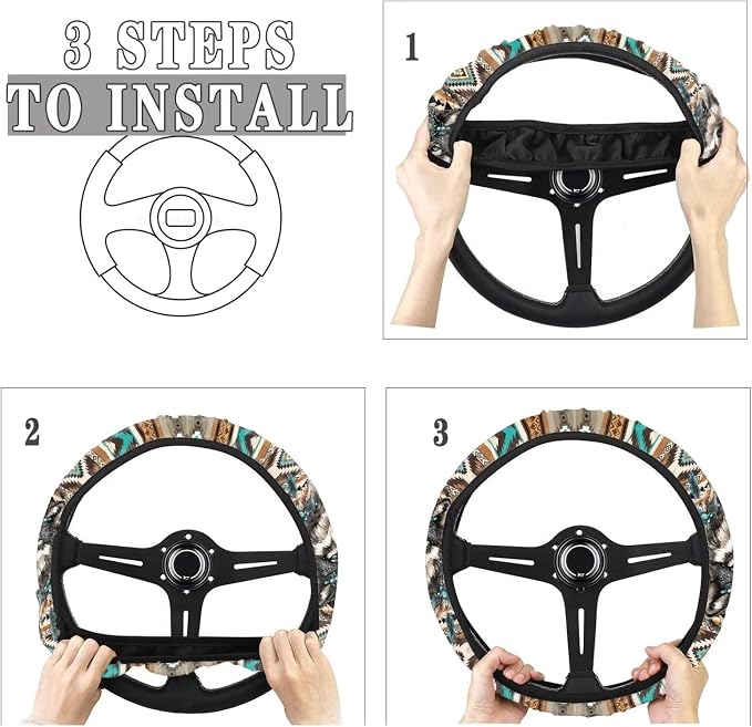 Wanyint Aztec Wolf Dream Catcher Car Steering Wheel Cover Universal 15 Inch for Cars Anti-Skid Soft Touch Elastic All Weather Protection