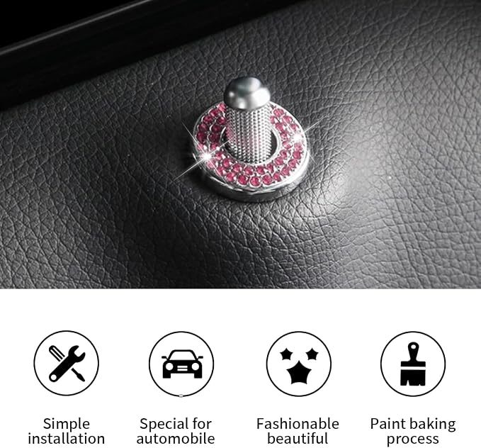 JOYCOURT 4Pack Bling Car Inner Door Lock Pull Stickers, Pink | Rhinestone Bling Car Pull Rod Bolt Decoration Cover Interior Car Accessories, for Mercedes-Benz A/B/C/E Class GLC GLA GLK GLA