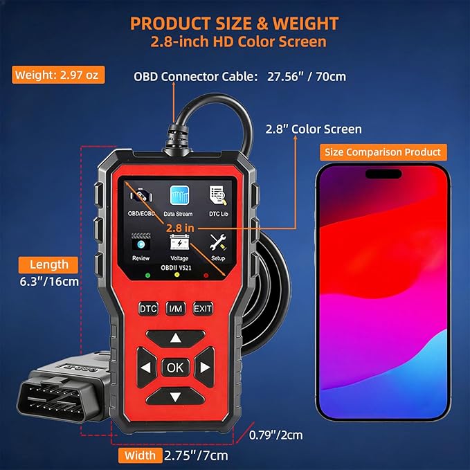 OBD2 Scanner Diagnostic Tool, 2026 Upgraded Car Code Reader(Orange) | Car Diagnostic Scanner Tool, Check Engine Code Reader with Live Data, Mode 6/8, Battery Voltage, Read & Clear Error Code