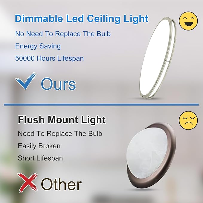 DLLT Flush Mount LED Ceiling Light: 32 Inch 5CCT (3000K-6000K) & Dimmable Ceiling Light Fixtures for Bedroom Hallway - 45W Modern Brushed Nickel Super Bright Kitchen Lighting Fixtures Ceiling