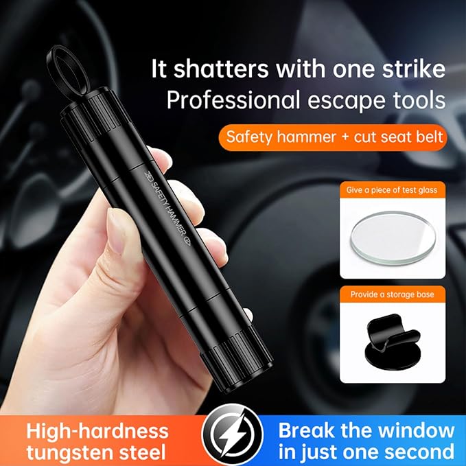 2026 Upgraded Window Breaker and Seatbelt Cutter, Portable Car Safety Hammer, Instantly Glass Breaker Underwater, Car Window Breaker Tool, Life Hammer Car Emergency Escape Tools (Black)