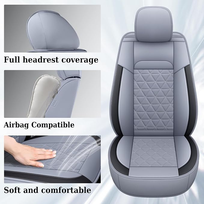 Coverado Seat Covers for Dodge Ram Full Set, Waterproof Truck Car Seat Cover Protectors Custom Fit for 2002-2026 Dodge RAM 1500 2500 3500 with Curved Bench(Gray)