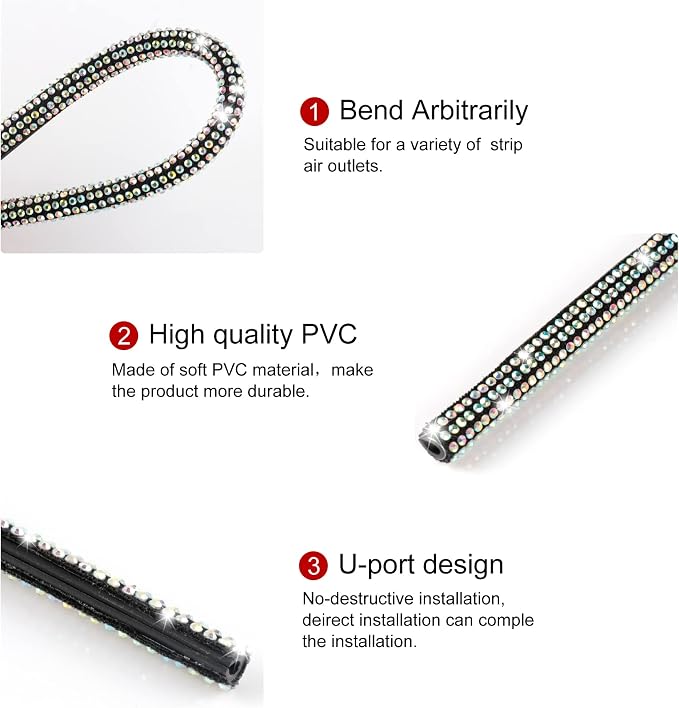 LivTee Bling Car Air Vent Outlet Moulding Trim, 10PCS Car Air Conditioner Decoration Strip, Bling Rhinestone Diamond Car Interior Accessories for Women and Teens, Colorful