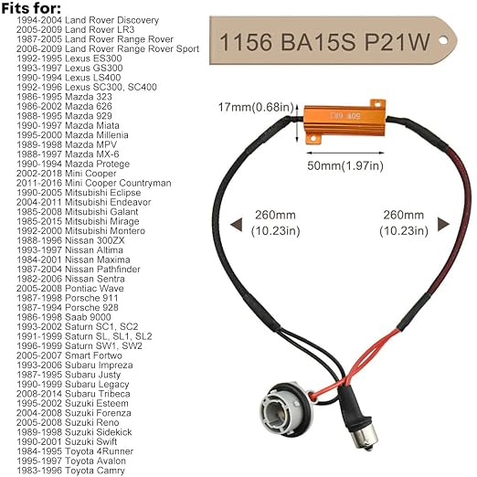 O-NEX BA15s 1156 LED Load Resistor Kit 50W 8ohm Turn Signal Bulb Relay Harness Adapter Anti Flicker Error Decoder Warning Canceller