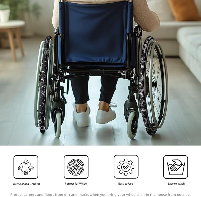 Moon Sun Wheelchair Wheel Covers Non-Slip Wheelchair Accessories Tyre Covers to Protect Floors Carpets Fits 24" Wheels Set of 2 Pairs