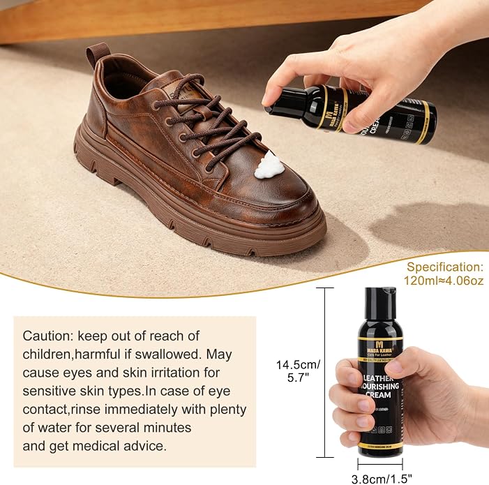 Masa Kawa Leather Care Conditioner Nourishing Cream, 4.06oz | Leather Moisturizer Rejuvenator Polish Cleaner, Protection Balm for Leather Bags,Car Seats, Boots, Jacket, Furniture