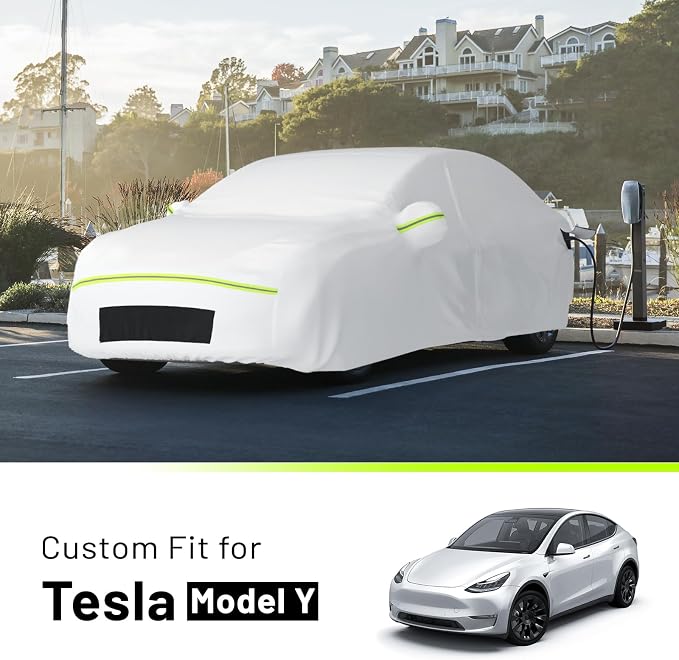 Favoto Car Cover Waterproof All Weather Custom Fit Tesla Model Y | 6 Layers Outdoor Rain Snow Sun Protection with Ventilated Mesh Charging Port Door Zipper