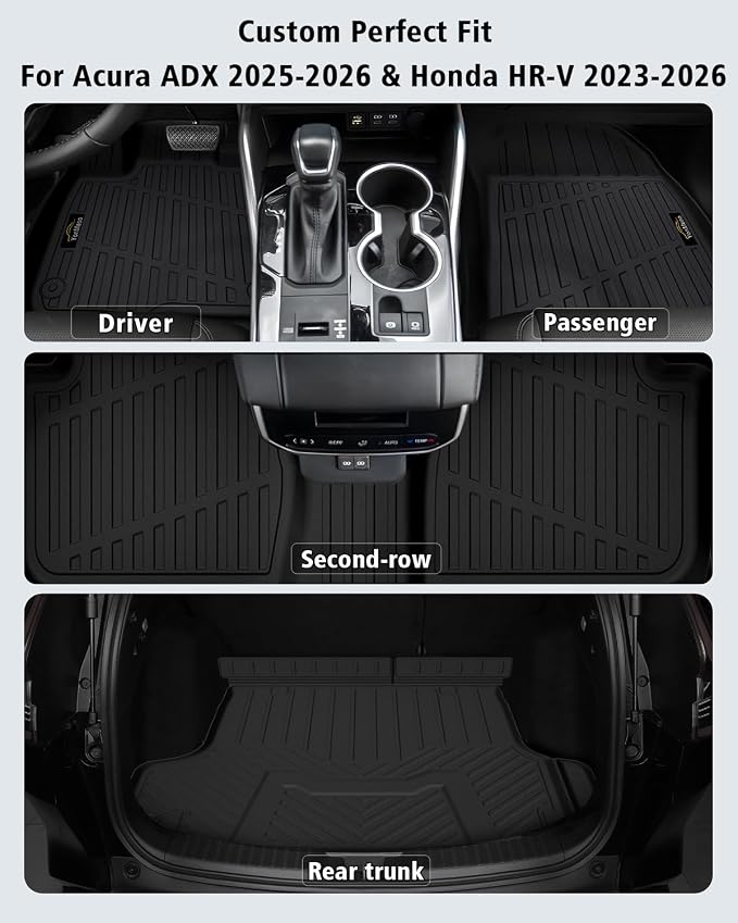Floor Mats Custom for Honda HR-V 2023-2026 & Acura ADX 2025 2026 | All Weather TPE Rubber Floor Liners, Cargo Liner & Door Sill Protectors Full Set for ADX Accessories, Black