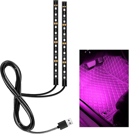 Car LED Strip Light, 12V 24 LEDs RGB Car Interior Atmosphere Lamp with USB Port, Vehicle Under Dash Floor Ambient Night Decorative Lighting Kit (Pink Purple)