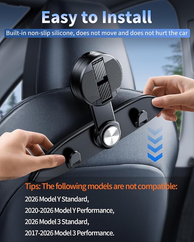1 Pack Car Seat Hooks & Phone Mount for Tesla Model Y(Juniper) Model 3(Highland) Accessories 2026 2025 2024 2023 2022 2021, Multifunction Clip Phone Holder| Car Seat Back Storage Hook Purse/Bag