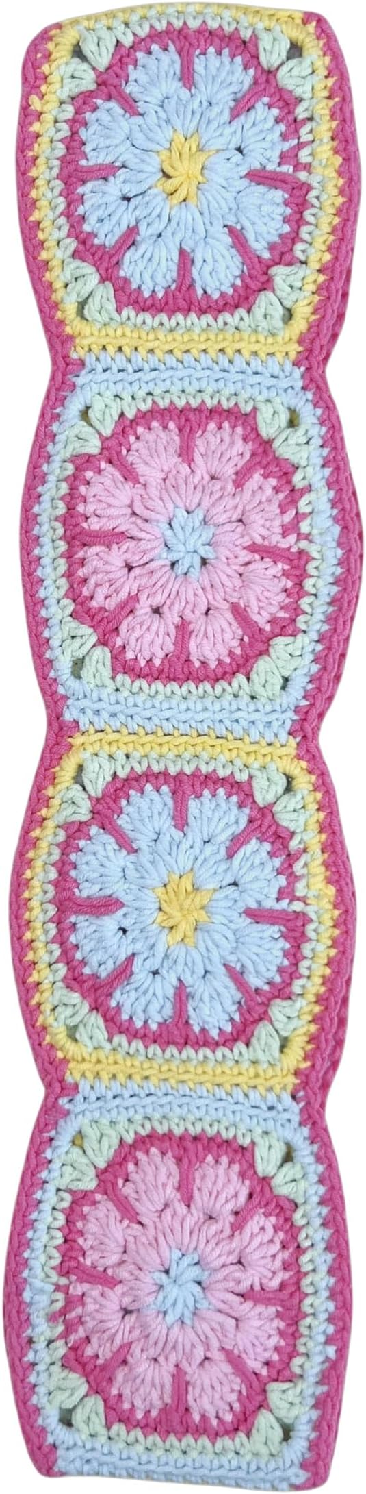 Handmade Crochet Pink Fower Granny Square Car Steering Wheel Covers Universal 14-15 inch for Women and Men (Steer Wheel Cover+ 2 Belt Cover)