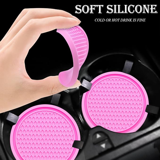 4PCS Car Cup Holder Coaster, Universal Auto Non-Slip Cup Holder Coaster, 2.75In Universal Non-Slip Recessed Car Interior Accessories (Pink)