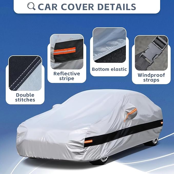 10 Layers Car Cover Custom Fit for BMW 3 Series 320i 328i 330i 335i M340i (2013-2026), Waterproof All Weather for Automobiles, Outdoor Full Cover Sun Dust Rain Protection with Cotton. Silver