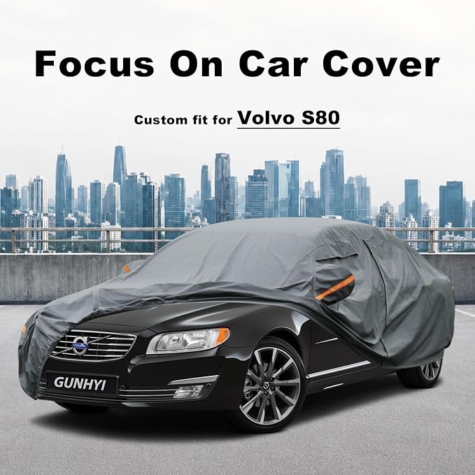 GUNHYI Premium Car Cover Custom Fit Volvo S80, 16 Layers Heavy Duty Car Cover Waterproof All Weather with Zipper Door for Sun Rain Snow Dust Uv Protection