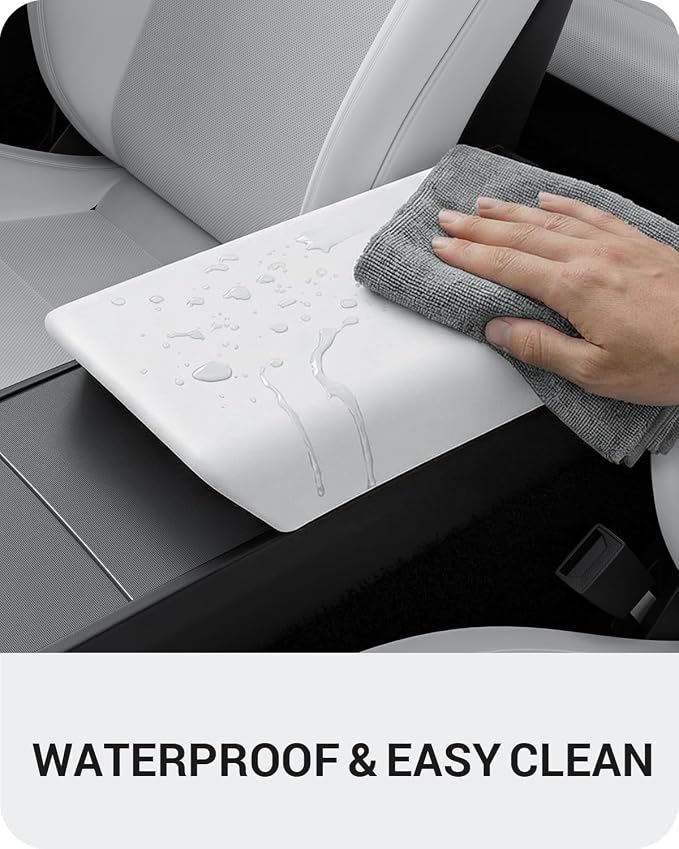 BASENOR Center Console Armrest Cover for 2025 2026 Tesla Model Y Juniper/Model 3 Highland [Non-Slip] [No Logo] Arm Rest Protector Accessories TPU White (Standard/Premium/Performance)