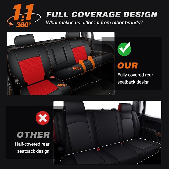 AOMSAZTO Truck Seat Covers for Chevy Silverado/GMC Sierra 1500 (2007-2013) 2500HD/3500HD (2007-2014) - Black/Red Diamond Grid Faux Leather Seat Cover Full Set(Rear 40/60 Split for Crew Cab)