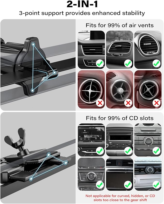 A2C Qi2 15W Wireless Car Charger CD Mount for MagSafe CD Slot | Air Vent | Magnetic Wireless Charger Phone Holder with TEC Thermoelectric Cooler, Fast Charging for iPhone 17 16 15 14 13 12 Series