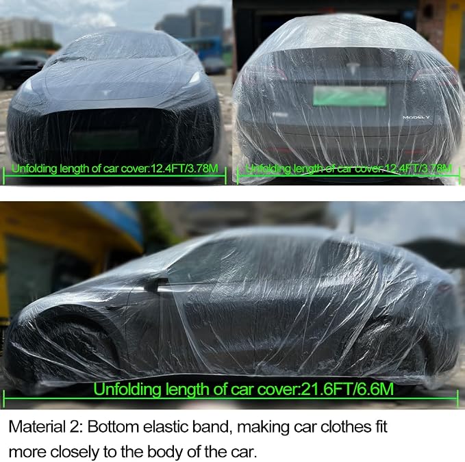 4 Packs Disposable Car Cover Clear Plastic Car Cover Universal Rain Dust Garage Cover with Elastic Band Medium (12.4 FT x 21.6 FT)