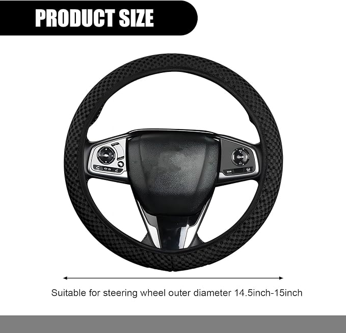 Tesnaao Pack-1 Car Steering Wheel Cover, Ice Silk 3D Massage Mesh Breathable Without Inner Ring Steering Wheel Cover, Elastic Easy Grip Anti-Slip Protector for 14.5"-15", Universal for Cars (Black)