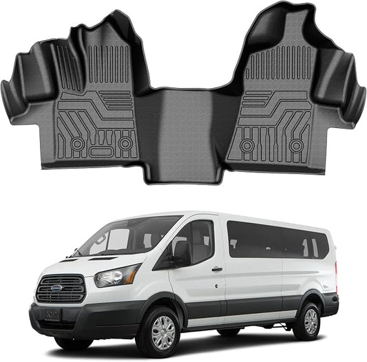 T TGBROS Floor Mats Custom Fit for 2015-2021 Ford Transit 150/250/350/350HD (No Transit Connect) Front Row All Weather TPE Floor Liners Non-Slip Black 1PCS