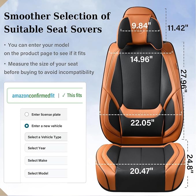 Coverado Car Seat Covers, Seat Covers for Cars, Waterproof Leather Auto Seat Protectors, Leather Car Seat Cushion, Car Interiors Accessories Universal Fit for Most Cars