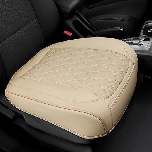 BEITK 1 Pack Leather Front Car Seat Cover Bottom Car Seat, Anti-Slip and Full Wrap Driver Car Seat Protectors, Luxury Waterproof Bottom Auto Seat Cushion Pad Mat for Most Vehicles(Red)