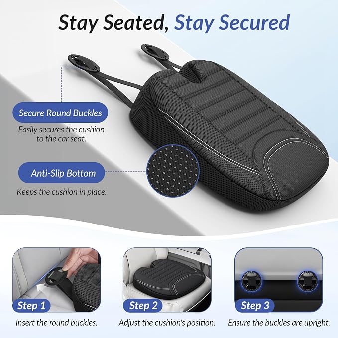 ZIKEE Wedge Car Seat Cushion for Tailbone Pain Relief & Better Visibility | Ergonomic Memory Foam Seat Cushion for Car with Breathable Channel Design, Fits Car, SUV, Truck, Non-Slip Mesh Cover