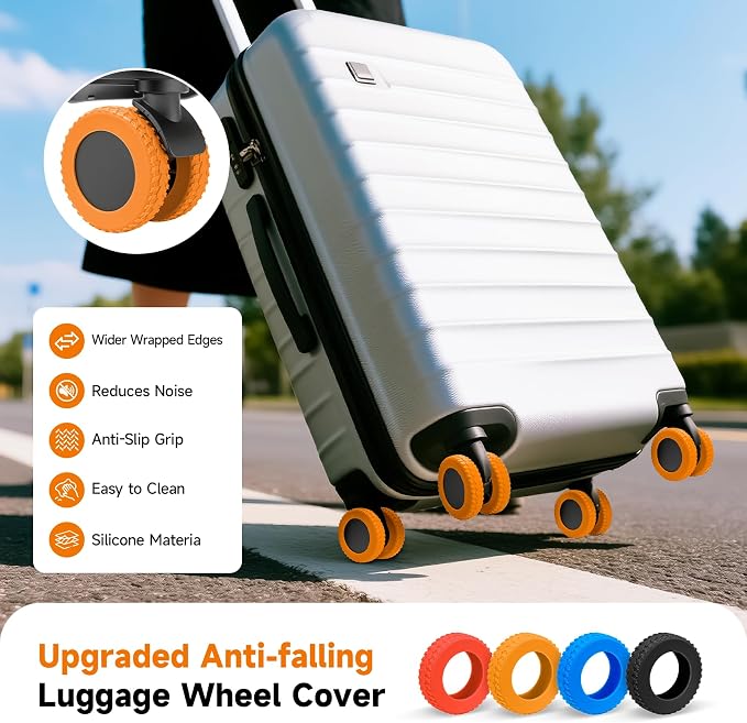 2026 Upgraded 8 Pcs Luggage Wheel Covers, Silicone Protective Covers for 2-2.4" Suitcases Spinner Wheel, Wear-Resistant, Anti-Noise, Thickened Protector, Travel Accessories (Orange)