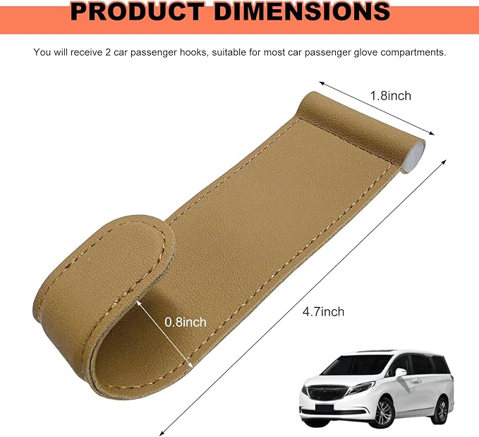 2 PCS Car Co-Pilot Glovebox Hooks, Anti-Scratch Leather Auto Glove Box Storage Hangers, Vehicle Glovebox Organizer Passenger Seat Hanging Hooks for Handbag Purse Umbrellas (Khaki)