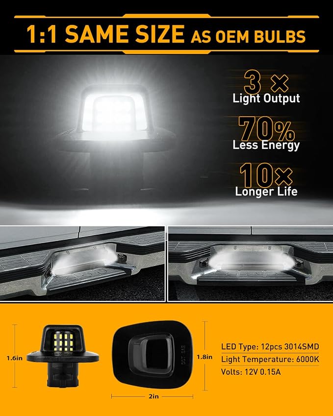 LESAUCE LED License Plate Light Lamp Assembly Compatible with 1988-1999 Chevy C1500 K1500 Silverado Sierra Pickup Tahoe Yukon Blazer S10 Sonoma S15 Black Housing 6000K White, Pack of 2