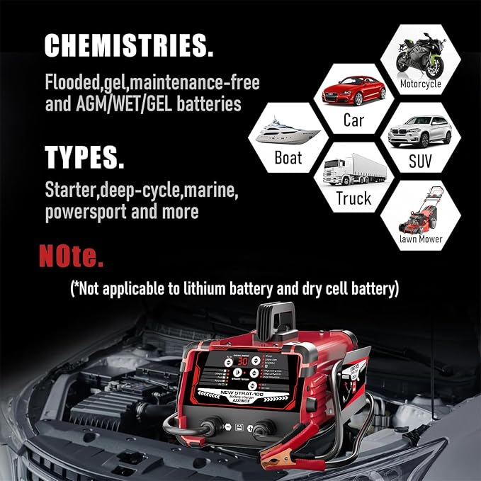 12V 24V Car Battery Charger & Engine Starter, 0-30A Automatic Battery Maintainer, 130 Cranking Amps