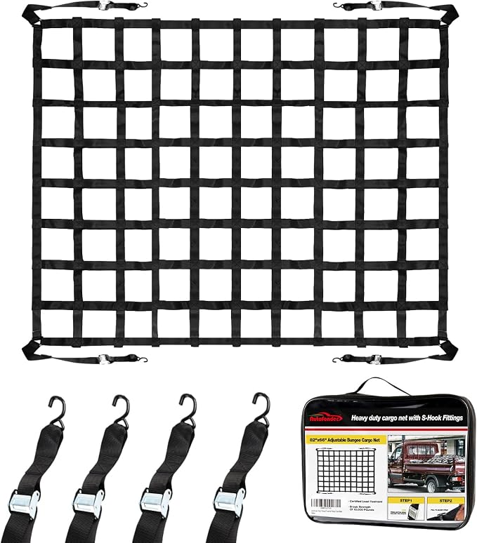 Cargo Net for Pickup Truck Bed Adjustment 66"x82" Truck Bed Cargo Netting with S-Hook Fittings 2” Wide Heavy Duty Small Trunk Cargo Nets Automotive Carrier for SUV Car Trailer