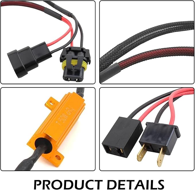 2 PCS 9005/9006 LED Load Resistor Kit, 50W Headlight Bulb Decoder, Anti Flicker Harness Resistor Kit, Pure Copper Wire Plug and Play Warning Canceller, Universal for Most Cars (Black)