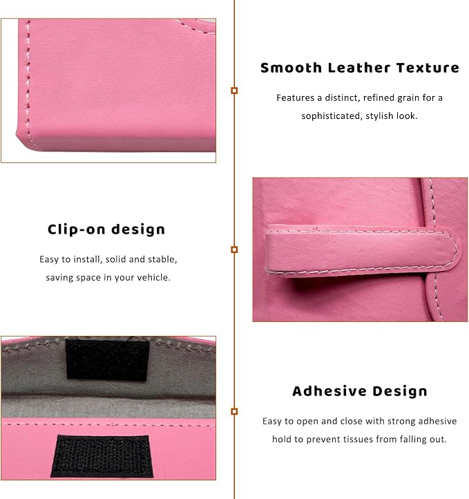 Car Visor Tissue Holder, Premium Leather Sun Visor Napkin Organizer with Tissue Refill, Universal Backseat Napkin Case Sunvisor Mask Holder for Cars SUVs Trucks RVs (Pink)