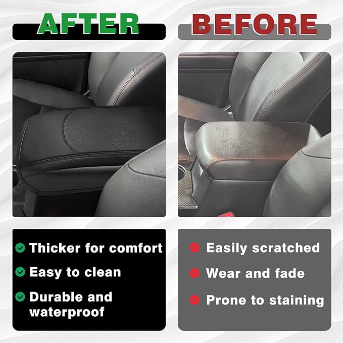Muslogy Center Console Armrest Cover Fit for Toyota 4Runner 2010-2024 Accessories, Comfort Armrest Pad Console Lid Cushion Vegan Leather Regular Thick