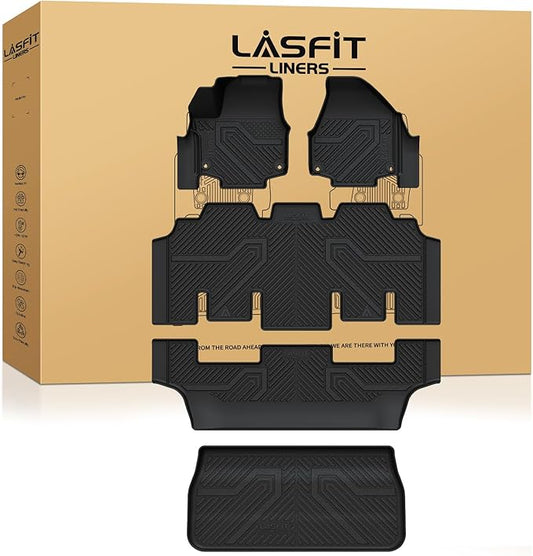 LASFIT Floor Mats for Chrysler Pacifica 2017-2027 (No Hybrid) All-Weather TPE Floor Liners & Trunk Cargo Mats Accessory for Pacifica Voyager 2020-2026 7-Seater