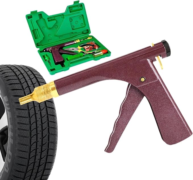 Tire Gun Plug Repair Kit Tire Gun Repair Kit Tire Plug Kit Heavy Duty Professional Car Tire Repair Kit with Plugs Tire Patch Kit Tire Puncture Repair Kit Tire Plug Repair Kit (Brown)
