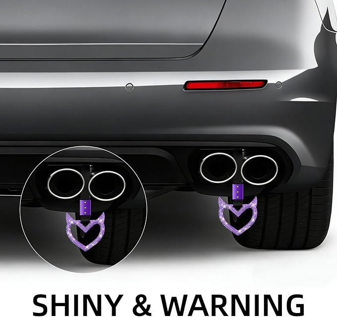 NBTEPEM Bling Heart Handle Keychains Bling Car Accessories for Women Hand Strap Drift Charm Rear Bumper Warning Ring Tsurikawa Heart Decor for Car Interior Exterior Decoration (Purple, Devil Style)