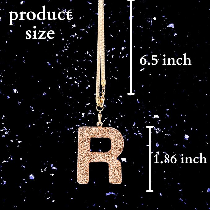 Bling Car Accessories for Women Letter Charm, Rainbow Crystal Rearview Mirror Pendant, Cute Diamond Rhinestone Car Decor, Lucky Gift for Women(R, Champagne Gold)