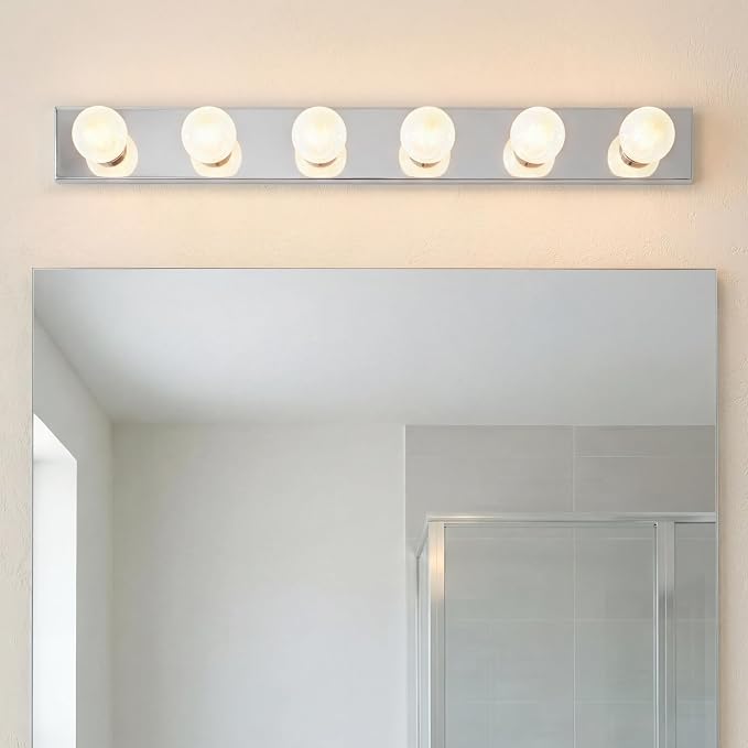 Kichler 6-Light Linear Bathroom Vanity Light Fixture, 36" Chrome Bath Bar for Bathroom over Mirror, Modern Transitional Wall Mount Lighting (36" W x 4.25" H x 2" D), 626CH