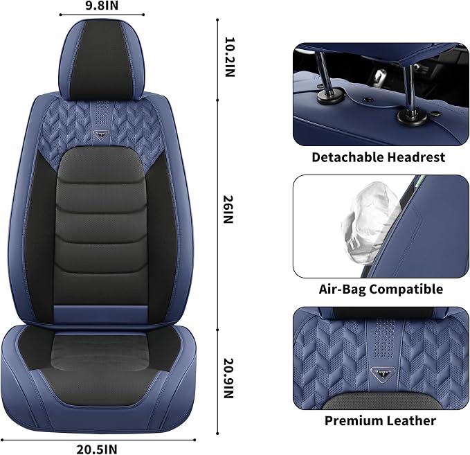 FLORICH Car Seat Covers, Leather Seat Covers, Front Seat Covers 2PCS,Waterproof Car Seat Protector, Auto Driver Seat Covers Accessories Fit for Most SUV Trucks(Blue&Black, Front Pair)