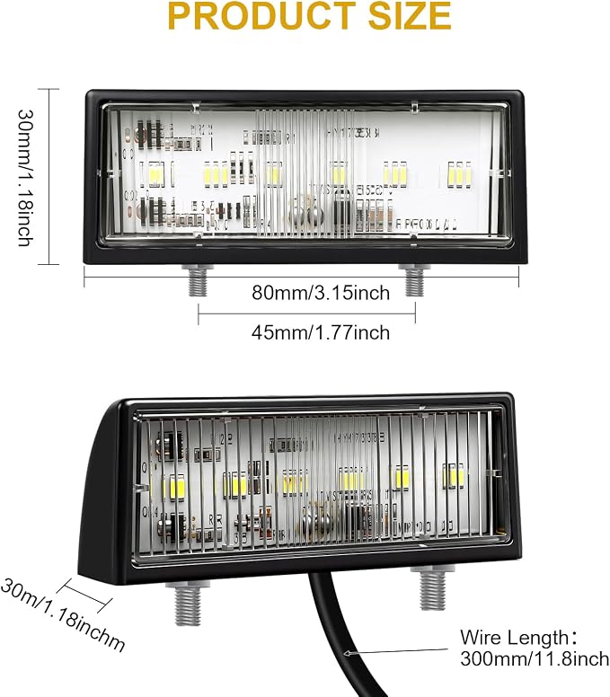 2Pcs LED License Plate Lights, 10V/30V Submersible 6 SMD Car Rear License Plate Lamps for Car, Trailer, Lorry, Caravan, Boat, Vehicle or Truck DOT SAE Compliant, ABS Housing