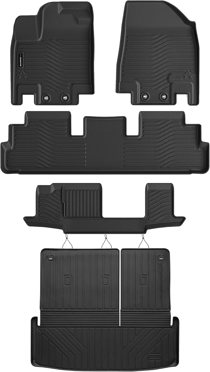 Auxko All Weather Floor Mats Cargo Mat Back Seat Mat Fit for Nissan Pathfinder 7&8 Seat 2026 2025-2022 TPE Floor Liner Trunk Mat Pathfinder Accessories All Season Odorless Anti-Slip Black