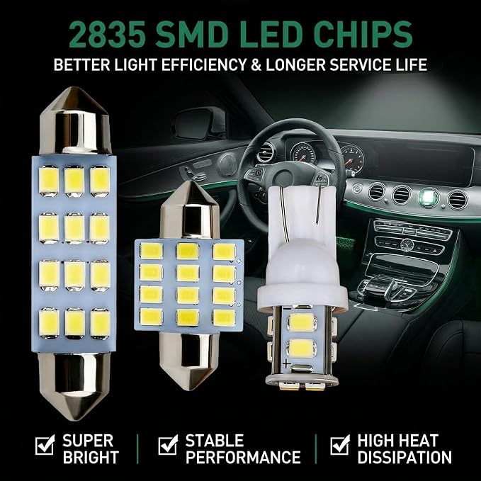 24 PCS LED Car Interior Bulb Kit, Dome Light Fits 194 T10 DE3175 578 31mm 42mm Size Replacement for Map License Plate Door Side Marker Cornering Trunk Lights (White)