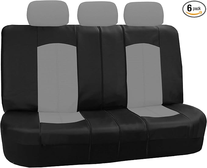 FH Group Highest Grade Faux Leather Split Bench Seat Cover, Rear Set – Universal Fit for Cars Trucks & SUVs (Gray/Black) PU008013