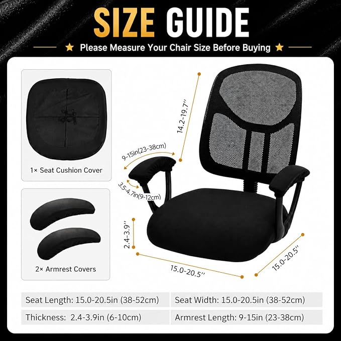 Water-resistant Stretchable Separate Office Chair Seat Cushion Covers with Armrest Covers Universal Spandex Computer Chair Slipcover - Removable Washable Cushion Protectors for Dogs, Cats