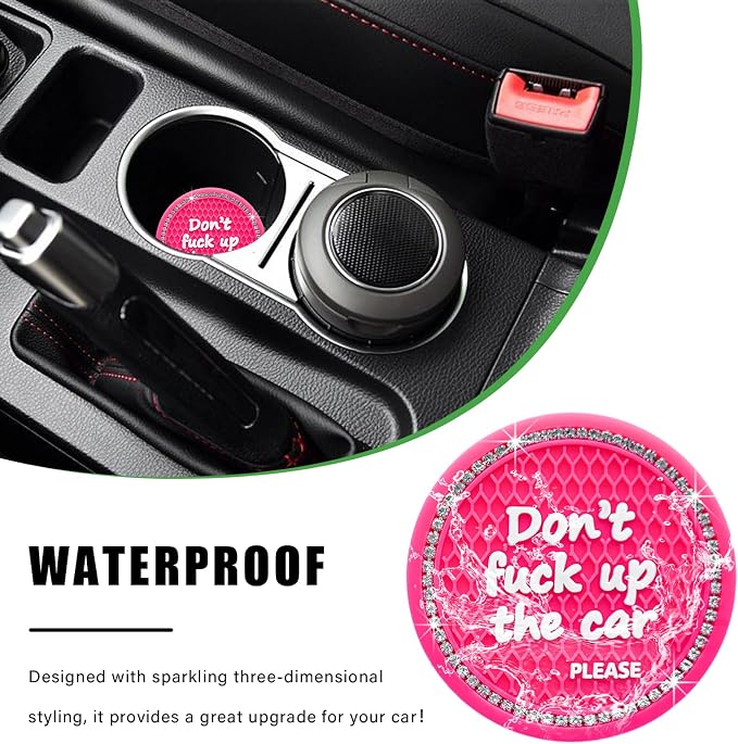 Ziciner 4 Pack Bling Car Cup Holder Coaster, 2.75 Inch Anti-Slip Auto Insert Cup Coaster, Crystal Car Drink Cup Mat Perfect for Women Girls, Universal Interior Decor Accessories (Rose Red)