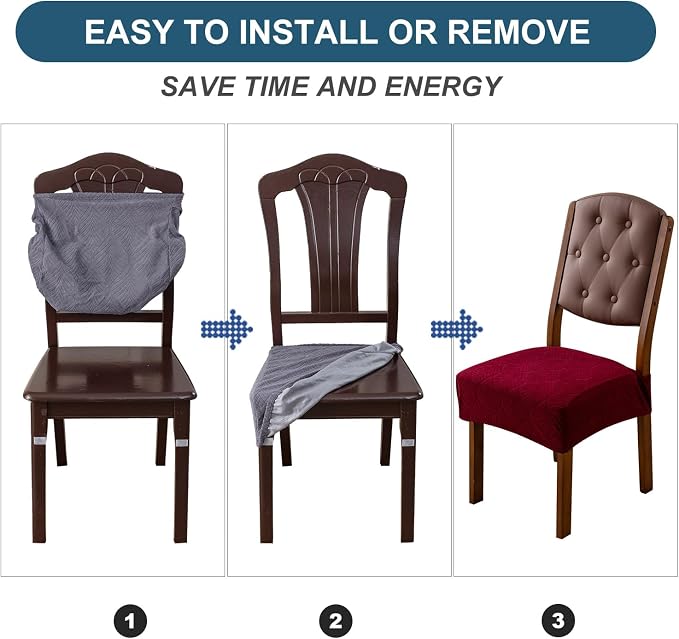 Removable and Washable Seat Covers for Dining Room Chairs Set of 4 - Waterproof Stretch Chair Seat Slipcovers, No Back Covers