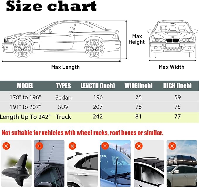 5 Layers Waterproof Car Covers for Trucks All Weather Season UV Protection Rainproof Outdoor Full Cover Universal Fit Truck Length Up to 242", Max Cab Length 146"